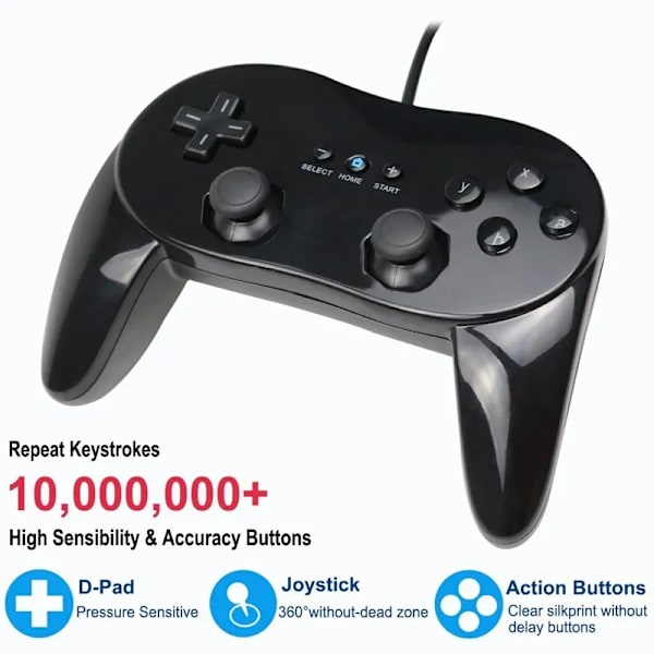 Klassisk Trådløs Spilkontroller til Wii Remote Game Gamepad Pro Joypad Joystick Kompatibel med Nintendo Wii/Wii U