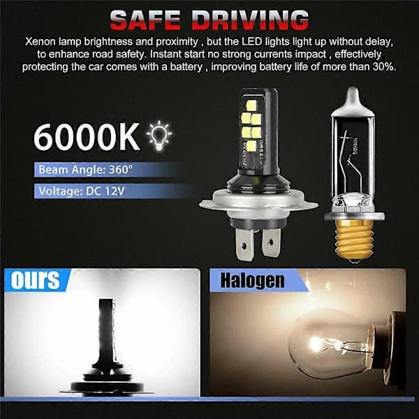2X H7 LED-frontlykter nærlys 60000LM 6000K 220W Kaldhvit