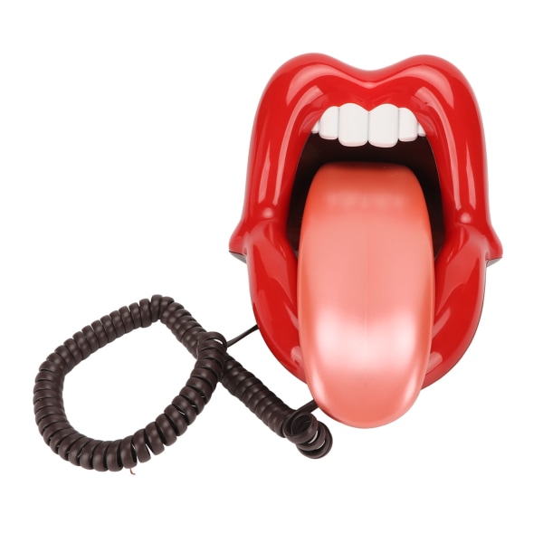 Stor tungeformet fastnettelefon Sød stor rød tungetelefon med ledning til hjemmet og kontoret