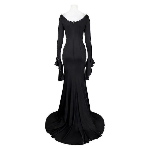 Onsdag Morticia Addams Cosplay-dräkt Sexig svart klänning för kvinnor Halloween Carnival Party Costum With wig S