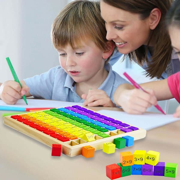 Multiplikationstabell i trä (18*18*1,5 cm), Matematiska multiplikationsövningar