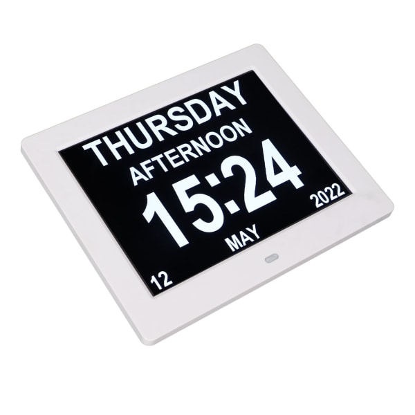 8 tommer digitalt vækkeur fotoramme 800x600 stor skrifttype Justerbar lysstyrke LCD-kalender Smart fotoramme Hvid 100?240V EU-stik