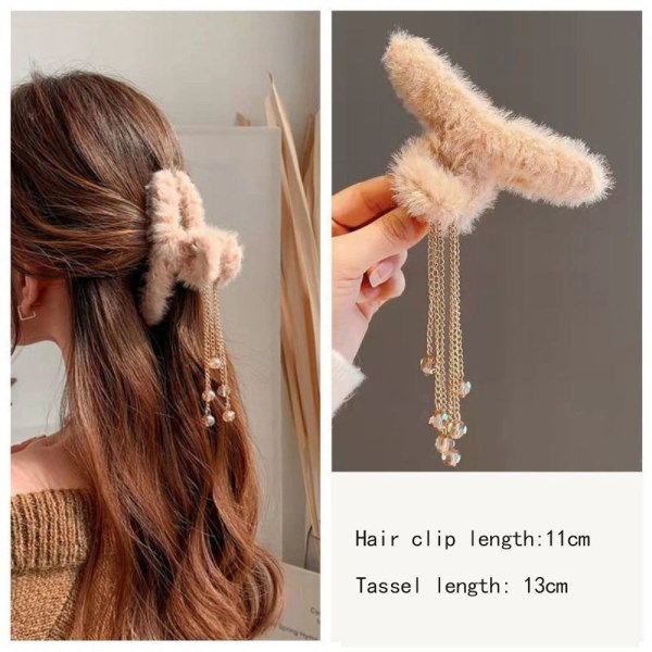 2pcs Bowknot Hair Claw Pearl Tassel Hairpins COFFEE CC Coffee CC