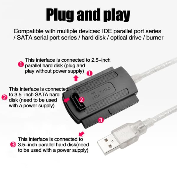 USB 2.0 till IDE/SATA HDD-adapterkabel