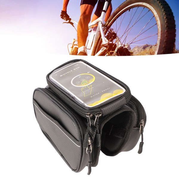 Vanntett sykkelveske Bike Top Tube Bag Frontramme Telefonholderpakke Sykkeloppbevaringsveske Svart