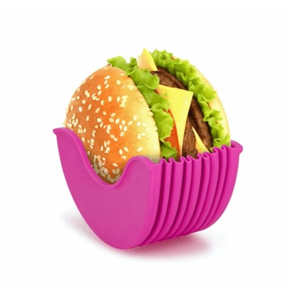 1 st silikon hamburgerhållare beröringsfri mat kokkärl Anti-drop hurtigboks，rosa röd