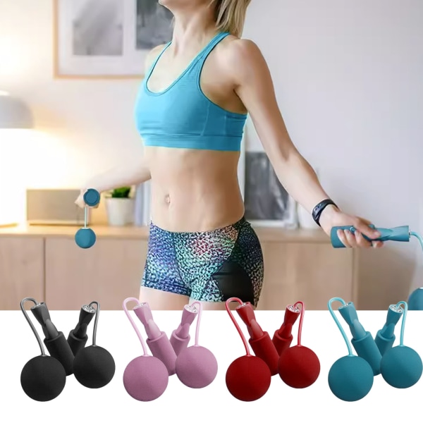 6,5 cm trådløs hoppetau med tunge baller med dobbeltlager Silent Fitness-wire for innendørs sportsøvelser Rosa