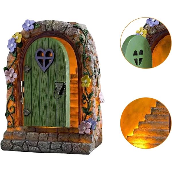 Perfekt miniatyrfégnomhusdörr med solcellsdrivna LED-lampor