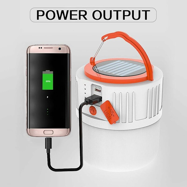 USB-Latautuva Lyhty - Kannettava LED-Aurinkopaneeli-Leirintälyhty Turvallisuusvalo Vedenkestävä Hätävalo Vaellukselle, Kalastukselle, Virtakatkoksiin (Valkoinen)