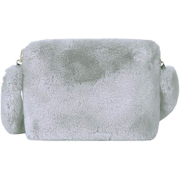 Kvinnors Höst Vinter Konstgjord Päls Axelväska Plysch Rem Crossbody Väska Fluffy Handväska - Ljusgrå