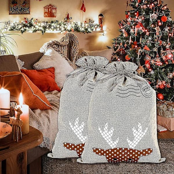 2 st Förvaringspresentpåsar Älg Julgran Påse Presentpåsar