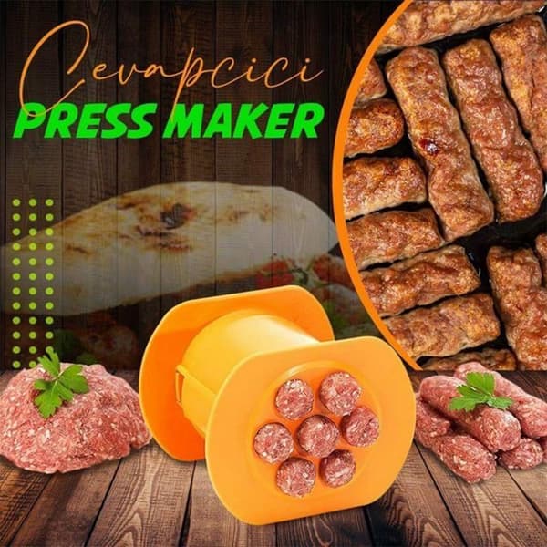 Köttpress, korvpress, köksredskap (orange)