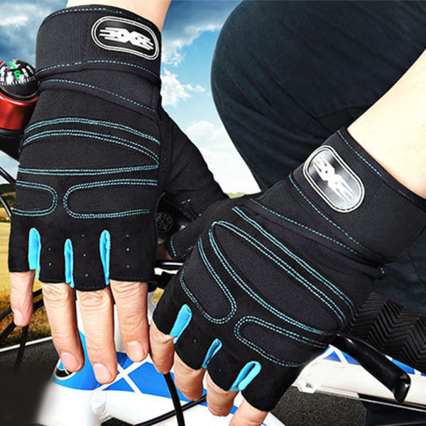 Halvfinger sportshansker Slitebestandige anti-skli nylon lyseblå korte fingerhansker for sykling XL 21-22 cm / 8.3-8.7in