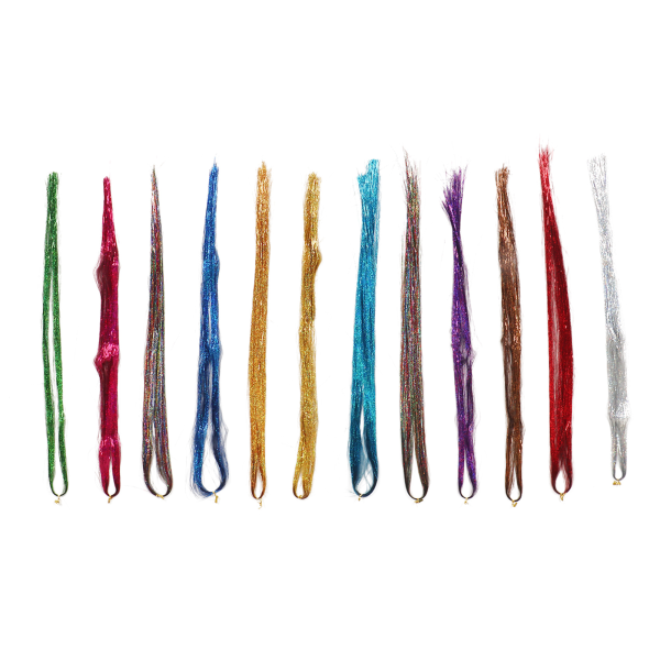 12 farger Hair Tinsel Strand Glitrende Skinnende Glitrende Varmebestandig Hair Extensions Tinsel