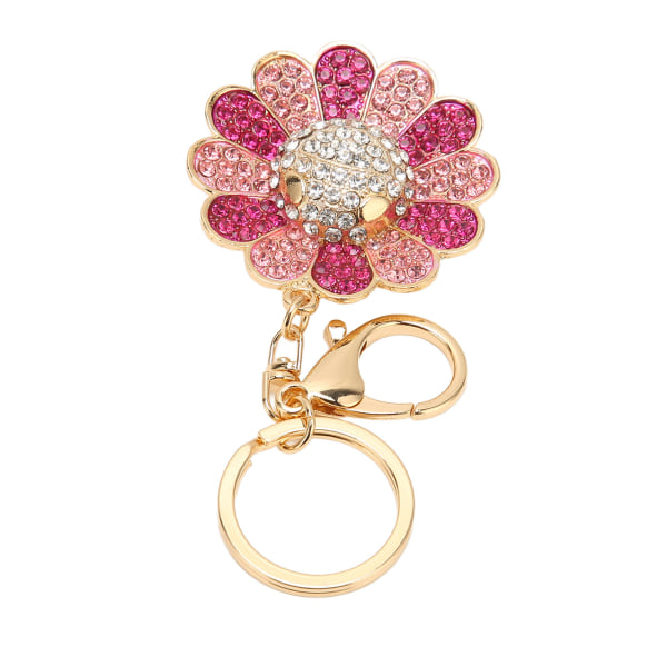 Auringonkukka-avainnippu kimalteleva tekojalokivi kiillotusmetallinen söpö avaimenperäpussikoristeen kiitospäivän vuosipäiväksi vaaleanpunainen