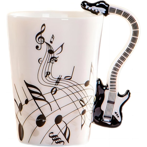 Kreativ musikmugg violin gitarr stil keramisk kopp kaffe te mjölk muggar med handtag nyhetspresenter (svart elgitarr)