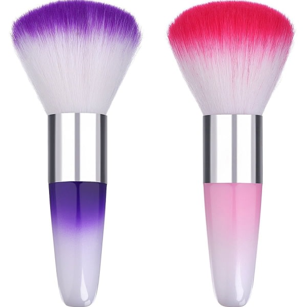 eBoot 2 dele Soft Nail Art Dust Remover Powder Brush Cleaner til akryl- og makeuppulverrougeborstar (rosa, lilla) Pink, Lilla