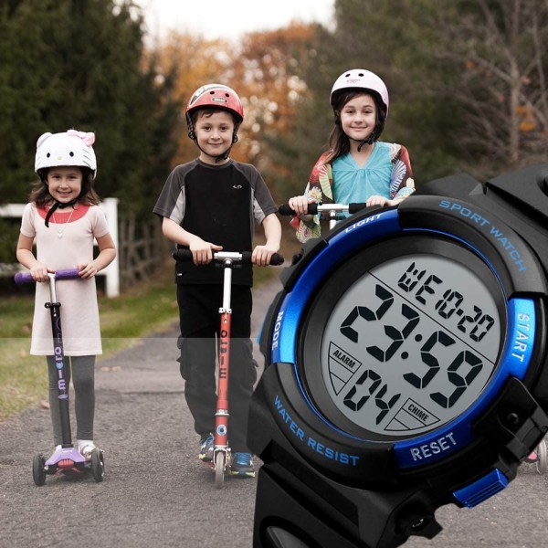 Kids Sport vanntett digitalklokke med alarmtimer EL bakgrunnsbelysning