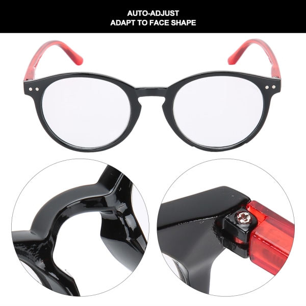 Fasjonable lesebriller Fjærhengsel Bærbare presbyopiske briller Briller for menn kvinner (+300 svartrøde)