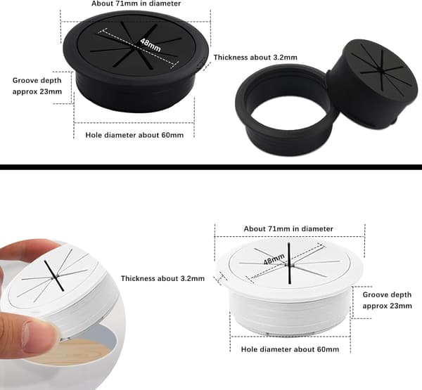 Desk Cable Grommet 6 Pcs 60mm Round Cord Protector for Wall & Desk