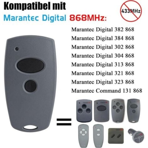 Garageportåbner Håndsender Kompatibel med 868Mhz Marantec Digital 302, 384, 304, 313, 321, 323, 131 868 Fjernbetjening 2 stk.pa