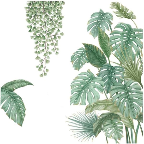 4 st självhäftande gröna växtväggklistermärken, växt tropiska lövvägg