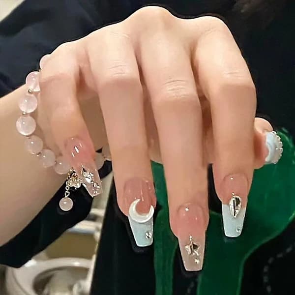24 st Akryl Press On Naglar Medium Lång Längd Lösnaglar Med Blomma Strass Paljetter Design