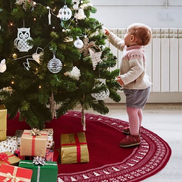 Paris Julgransmatta, 90cm Stickad Julgransmatta med Snöflinga Tjock Julgran Rustik Juldekoration Matta Topp Träd Matta