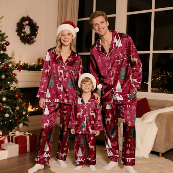 Matchende julepyjamassæt til familien i silke, afslappet matchende sæt til far Father XL