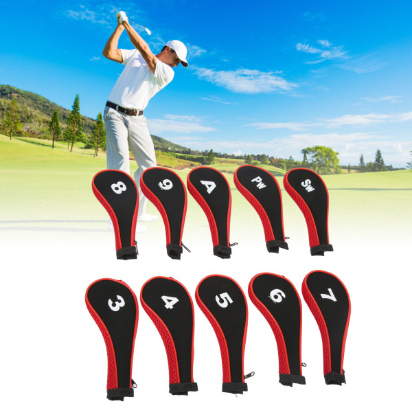 10 stk Golfkøllehodedeksel Neopren Golfhodedeksel for Woods Irons Golfer Lovers Rød