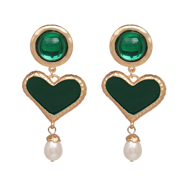 Hjärtformade eardrops Legering glasborr Kvinnliga tofs Långa örhängen Smycken 51467 (grön)