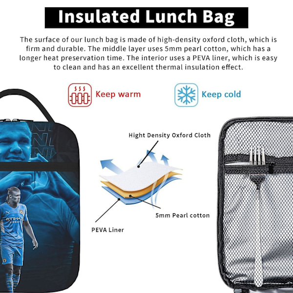 Haaland No 9 Lounaskassi Tote Bag Kannettava Eristävä Lounaslaatikko Rannalle Leirintään Matkoille Työhön Kouluun Toimistoon 3