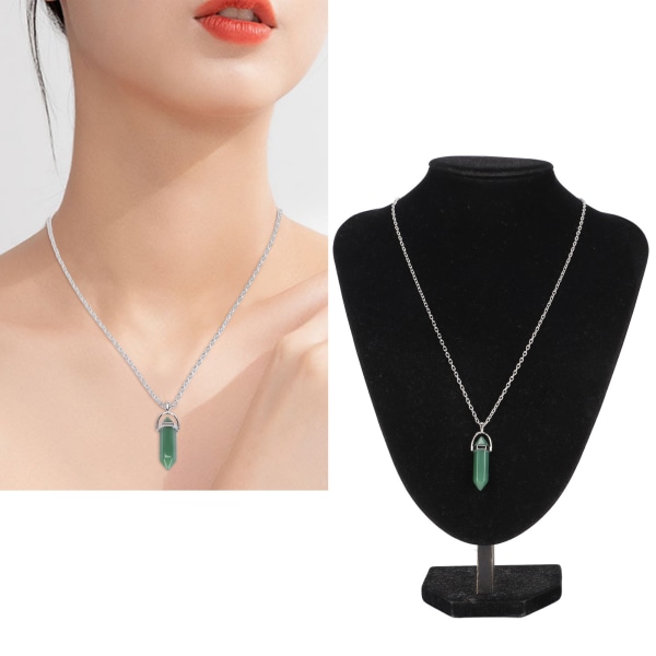 Sekskantet helbredende krystallanheng Halskjede med kjede Natursteinsmykker for menn Kvinner Grønn Aventurin
