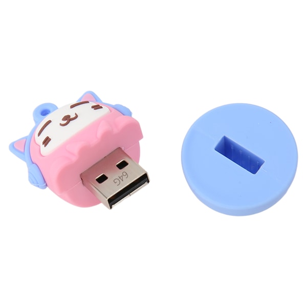 Tegneserie Flash Drive PVC USB2.0 Cat Pattern Plug and Play Stødsikker U Disk til Telefon Laptop Pink Blå 64g