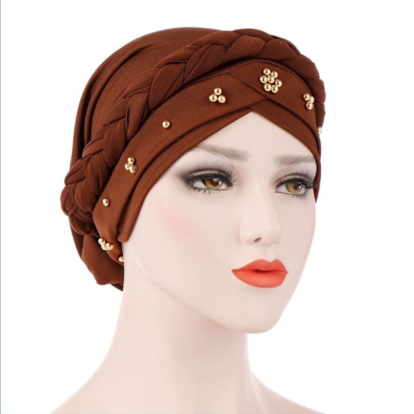 Kvinners Turban Cap Perle Halsduk KAFFE coffee