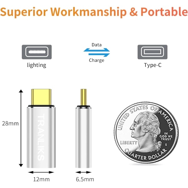 Lightning till USB-C-adapter, stöder 60W PD snabbladdning och dataöverföring för 15/15 Pro/15 Plus/15 Pro Max