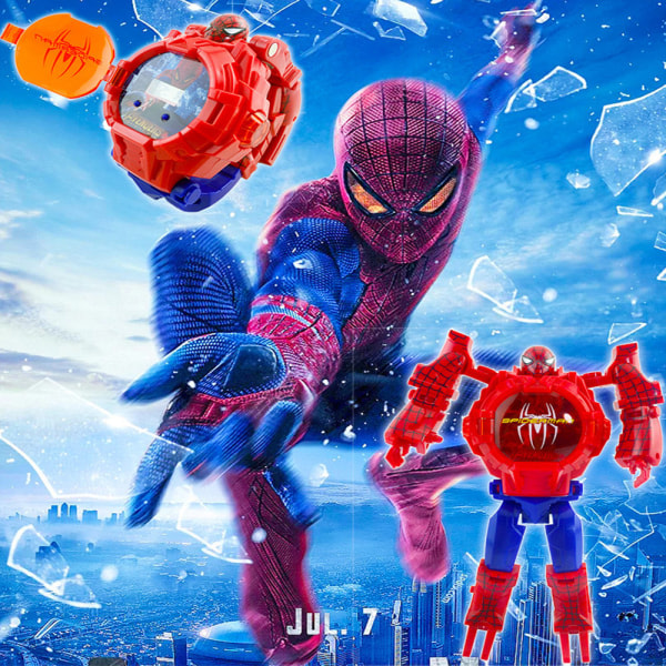 Kid Strap Handled Superhjälte Transformer Klockor Leksaker Spider-Man
