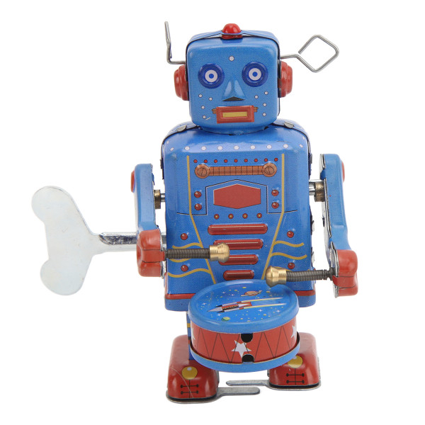 Clockwork trumma robot leksak plåt Retro handgjord trumma upprullningsrobot för barn vuxensamling