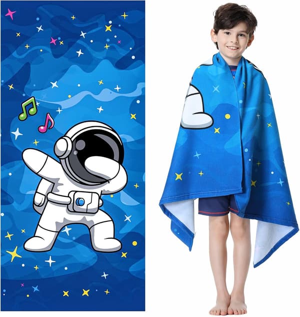 Blå Astronaut - 70 x 150 cm - Børne Strandhåndklæde, Badehåndklæde