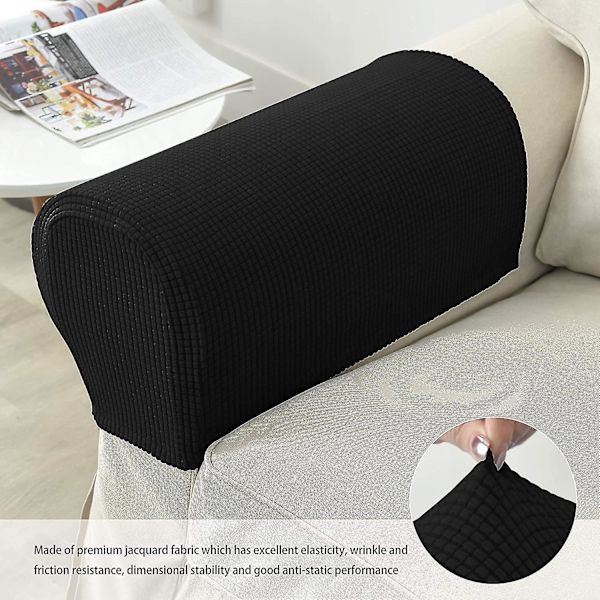 Fåtölj Armöverdrag Stretch Soffa Armskydd Armstödsöverdrag för Stolar Black
