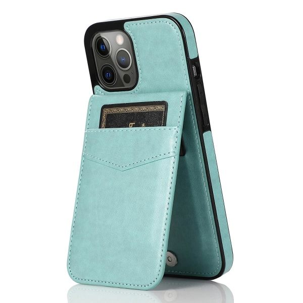 Läderklädd TPU-fodral med stativ till iPhone 12 Pro Max, korthållare för mobiltelefon, mintgrön