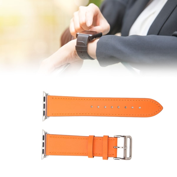 Älykellon nahkaranneke Universal Smart Watch vaihtoranneke IWatch Series SE:lle 8 7 6 5 4 3 2 1 38mm 40mm 41mm oranssi