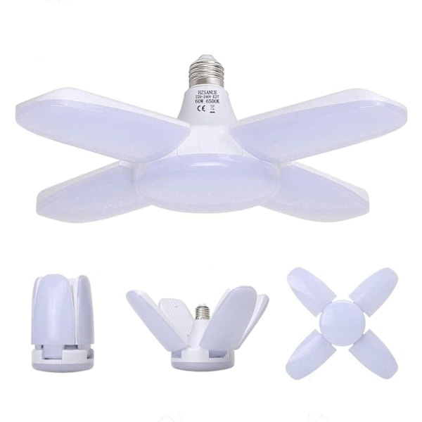 Garage Lampe E27 60W, Kold Hvid 6500K 5500Lm Deformerbar Værkstedslampe med 4 Justerbare Paneler, LED Loftbelysning, til Garage, Lager, Fitnesscenter