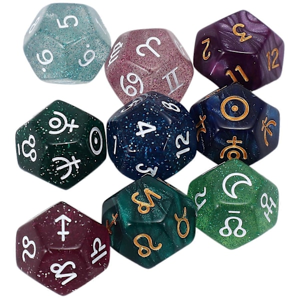9 kpl Helmi 12-sivuinen Astrologia Horoskooppimerkit Nopat Tähtikuvio Ennustus Lelut Luova Multi Si.pa