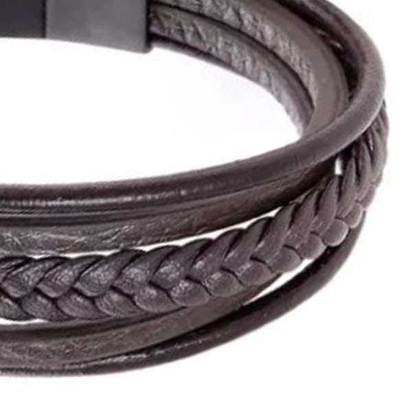 Vävt armband PU Läder Metall Personlighet Fashionabla Wrap Vävt armband för män Brun