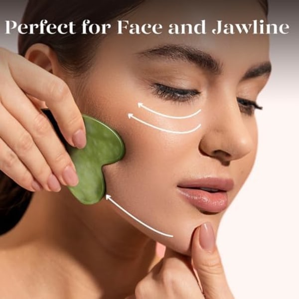 Gua Sha Set i Rosenkvarts - Ansiktsmassage för Rynkor & Muskelspänningar jade -