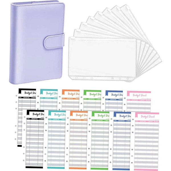 Faux Läder Notebook Binder, 8 Transparenta Binderfickor