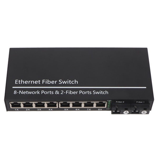 Tx1310nm RX1550nm Ethernet Fiber Switch 2 Optisk Port 8 Elektrisk Port Opp til 20 km Single Mode Fiber Transceiver 100?240V EU Plugg