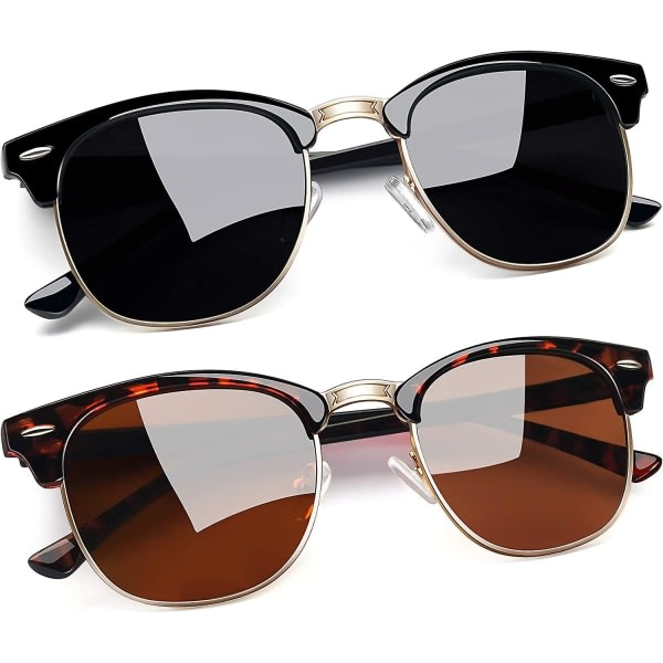 Halvbågar polarisert solglass for menn - Uv400 beskyttelse Retro halvbågar solglasögon unisex polarisert män dam solglasögon 2st