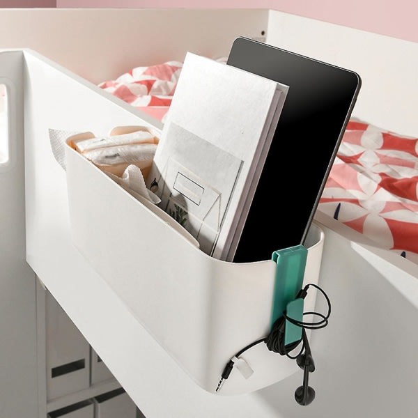 Sängbord Hylla Fickor Förvaringshållare For lagring Fjärrkontroll Mobiltelefon Laddning Säng Vardagsrum Badkar vit ingen
